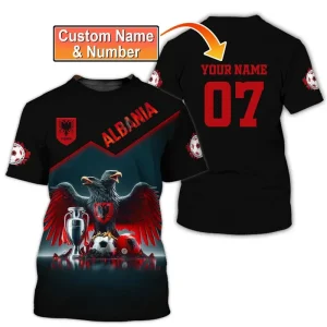 Albania National Emblem Flag T-shirt For Men's Clothing Custom Name Number Round Neck T Shirts Street Fashion DIY Customized Tee