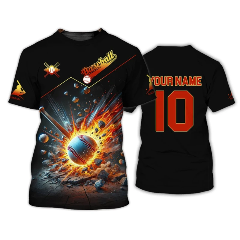 Baseball Custom Names T-shirt For Men's Clothing Short Sleeve O-neck Pullover Top Cool Pattern Fashion Trend Sports Tee 2025 - Image 2