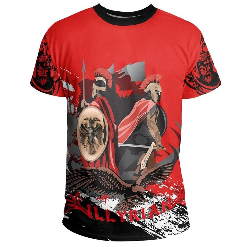 Albania Flag And Emblem Print T-shirt Men's Clothing Round Neck Short Sleeve Pullover Tee Top Street Casual Oversized Men Tshirt - Image 2
