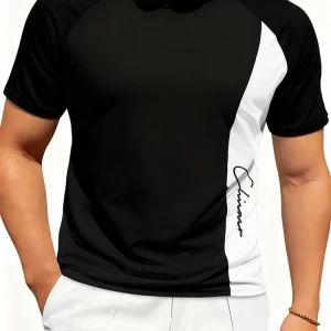Simple Color-Block Printed Men's T-shirt Leisure Fashion O-Neck Raglan Sleeve T-shirt Daily Loose Comfortable Men Clothing Tops