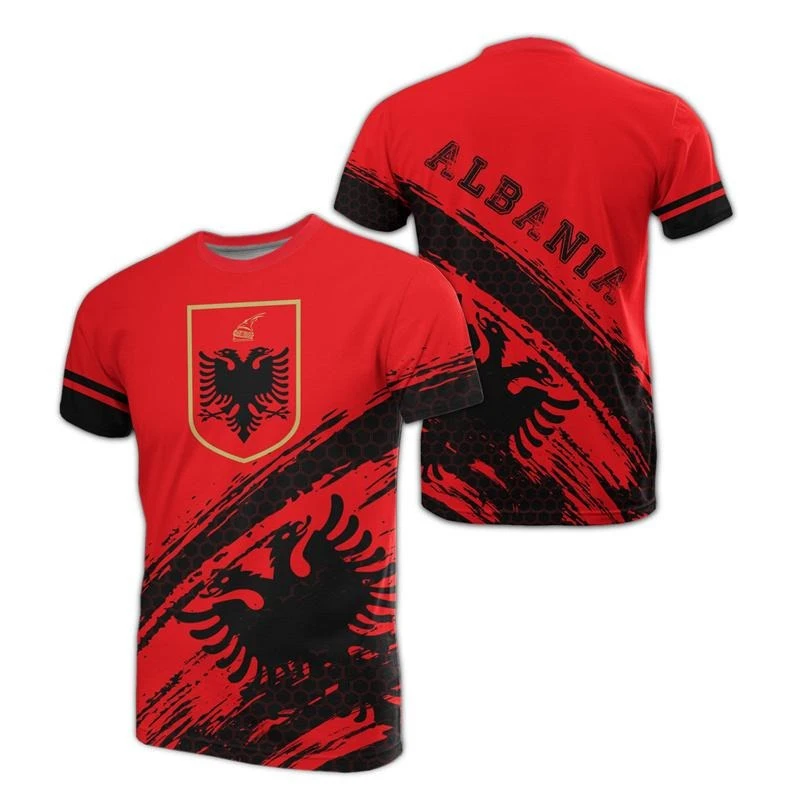 Albania Flag And Emblem Print T-shirt Men's Clothing Round Neck Short Sleeve Pullover Tee Top Street Casual Oversized Men Tshirt - Image 5