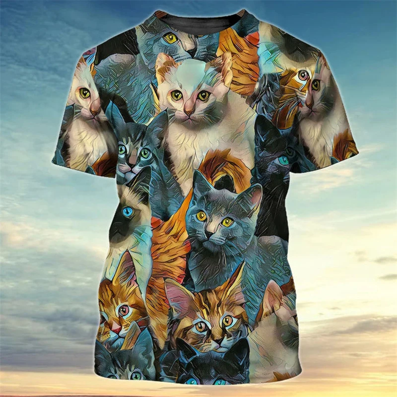 Black And White Animal T-shirt For Men's Clothing Funny Cat Tiger Print Short Sleeve T Shirts Leisure Fashion Cute Animal Tee - Image 4