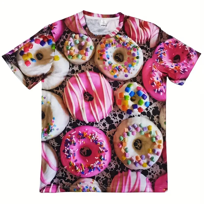 All Over Printed Donuts Pattern T-shirt For Kid Men's Clothing Funny Leisure Short Sleeve Tee Shirt Harajuku Street Food Tee - Image 5